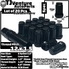 TJ 20Pc Black 1.4" Tall M12x1.5 Tuner Spline Lug Nut+Key