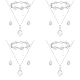OTTFF Bridesmaid Jewelry Set Gift For Wedding 4 Sets Silver Plated Teardrop Pendant Pave Pearl Necklace Earrings Bracelet Set for Women