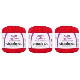 Aunt Lydia Classic Atom Red Crochet - 3 Pack of 300y/274m - Cotton - Gauge 10 - Crochet