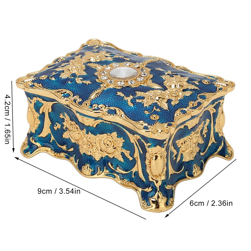 Royalblue Rhinestone Jewelry Box Ring Retro Flower Engraved Earrings Necklace
