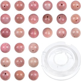 Bymitel 210pcs Natural Crystal Beads Stone Gemstone Round Energy Healing Loose Beads with Stretch Cord for Jewelry Making Bracelets Anklets (Rhodochrosite, 6mm 210pcs)