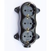 Socket fix, retro, 3-way, 16A-250V, surface-mounted, brass, thick, black, retro