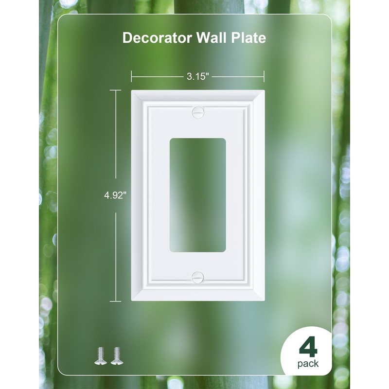 4-Pack Decorator Wall Plate Cover, Pure White Decorative Switch Plates