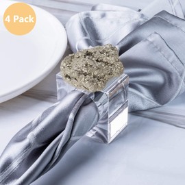 AMOYSTONE 4Ppcs Square Glass Napkin Rings Crystal Napkin Holder Decorative Unpolished Natural Pyrite