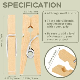 200 Pieces Mini Wooden Pegs Mini Pegs Tiny Pegs Small Picture Photo Pegs Decorative Craft Wooden Clips for Home, Arts, Crafts Decoration, Photo Display and Picture Hanging (Wood Color, 200 Pieces)
