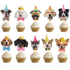 Dog Birthday Party Decorations Set - 40 Pcs Pet Themed Birthday Decoration Including Cute Dogs Face Designs Cupcake Toppers for Pet Theme Supplies Baby Shower Party Favors