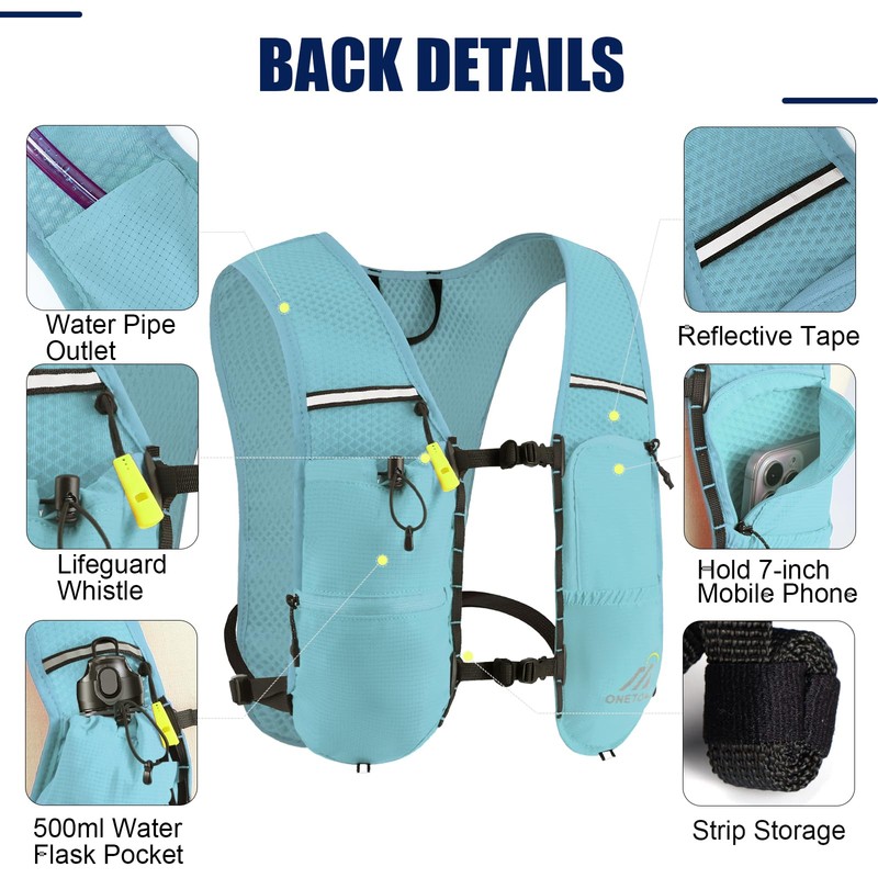 ONETOALL Running Vest Women 6L, Reflective Hydration Backpack Mens, Lightweight