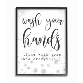 Stupell Industries Wash Hands Bathroom Sign Sassy Soap Phrase, Designed by Daphne Polselli Wall Art, 11x14, Black Framed