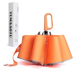 TUMAAOTU Inverted Umbrella with Carabiner Handle, Wind Proof Umbrellas For Rain, 46 Inch Portable Reverse Folding Umbrella, Car Umbrella for Women Men, 10 Ribs (orange)