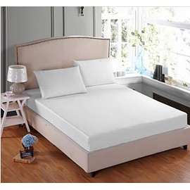 Easy Care Percale Poly Cotton Extra Deep Fitted Bed Sheet (Extra Deep Fitted Double, White)