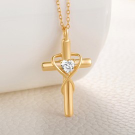 OKISIL 18K Gold Plated Cross Necklace for Women, 925 Sterling Silver, Infinity Heart Jewelry with 5A Cubic Zirconia, Anniversary Birthday Baptism Christian Gifts