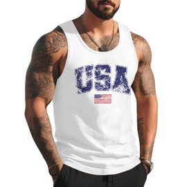 Mens Tank Top American Flag Print Muscle Workout Gym 4th of July Tank Tops for Men Graphic Patriotic Summer Beach Fourth of July White Sleeveless Shirts for Men