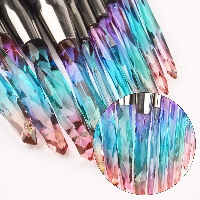 Makeup Brushes Set Crystal Handle - 10pcs Colorful Diamond Cosmetic