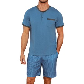 Jahetuul Men's Pyjamas Set Cotton Short Sleeve Pjs Loungewear Summer Nightwear Soft Sleepwear with Shorts Comfortable Two-Piece Set