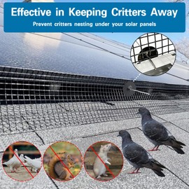 FUTRPOW Solar Panel Bird Guard,6inx150ft Critter Guard for Solar Panels,Black PVC Coated Galvanized Solar Panel Mesh,Solar Panel Bird Guard Mesh,Critter Guard with 100pcs Clips,Cutting Plier,Gloves