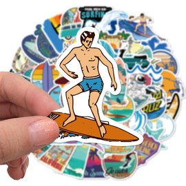 Go Surfing Stickers Beach Stickers 50pcs Waterproof Beach Stickers for Surfboard Water Bottles Laptop Summer Water Sports Sticker Pack for Refrigerator Luggage Computer Phone Skateboard Bike Decals