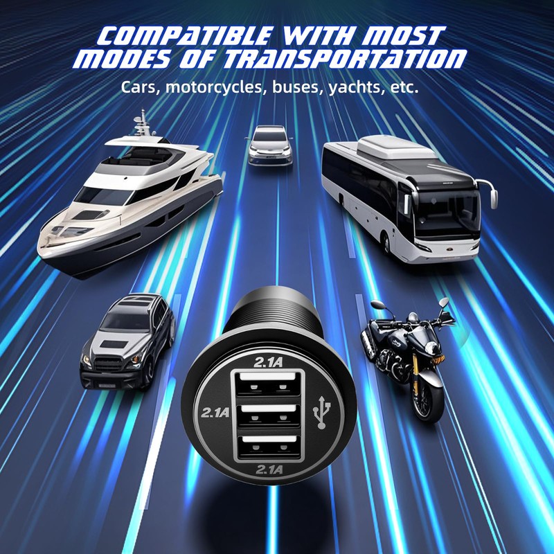 12V USB Outlet Wire USB Charger, 3 Port 12V/24V Charger