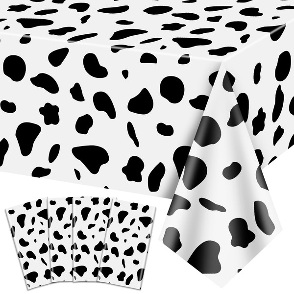 PIXHOTUL Cow Print Tablecover, Large Cow Print Plastic Tablecloths, Farm Animal Party Supplies for Cow Theme Party, Kid's Birthday Party, Baby Shower, Picnic, Farmhouse, 137 x 274cm(Pack of 4)
