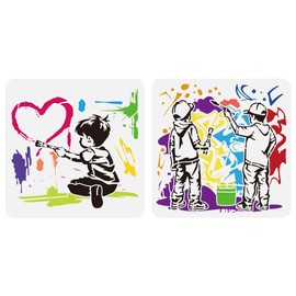 FINGERINSPIRE Pack of 2 Banksy Kid Love Stencils for Painting, 30 x 30 cm, Plastic Wall Painting, Graffiti Drawing Templates, Hollowed Love Pattern, Stencils, Graffiti Theme Templates for DIY Work