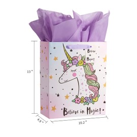 Bobobag 13" Large Gift Bag with Tissue Paper for Girls happy Birthday gift bags (Unicorn)