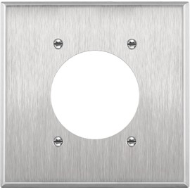 Fugedox 2.15" Diameter Single Hole Receptacle Outlet Metal Wall Plate, Corrosive Resistant, Size 2-Gang 4.50" x 4.57", 7792, 430 Stainless Steel, Silver, Stainless-Steel, 80726-SL