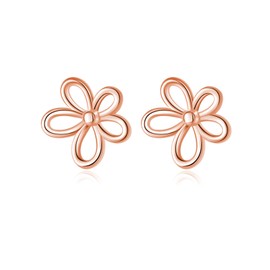 Reffeer Solid 925 Sterling Silver Flower Stud Earrings for Women Teens Hollow Flower Stud Earrings Spring (C-Rose Gold)