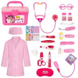 Liberry Doctor Kit for Toddlers 3 4 5 Years Old, Kids Doctor Play Set for Girls Boys Toy, Pretend Play Medical Kit with Stethoscope & Costume for Christmas Birthday Gift Pink