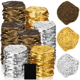 Hanaive 100 Pcs Metal Pirate Coins Treasure Chest Spanish Doubloon Fake Coins Tokens for Kids Board Games Pirate Party Cosplay (Novelty Style)