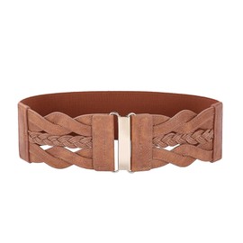 XDGBGFN Waist Belt Women's Stretch Belt Women's Waist Belt Women's Wide Grace Waist Pull Back Leather Belt Women for Dress, Coat, Jumper, brown