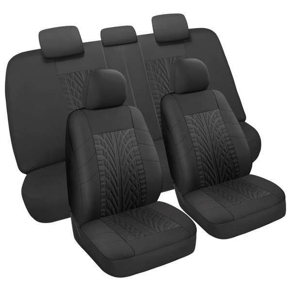 VarCozy Car Seat Covers Full Set, Front & Split Rear Bench for Car, Universal Cloth SUV, Sedan, Van, Automotive Interior Covers, Airbag Compatible, Black (VC-01-B5)