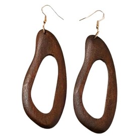 ꧁ SEHR GROSSE OHRRINGE BRAUNES HOLZ & TROPFEN NATURHOLZ OHRRINGE MIT LOCH ꧂ goldene Haken Ohrringe