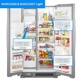 ROBOA New Upgraded 2pcs W10515057 & 1pc W10515058 LED Light Set with Conical Lens and Frame for Whirlpool Refrigerator Light, Kenmore, Maytag, KitchenAid, Refrigerator,3PCS in One