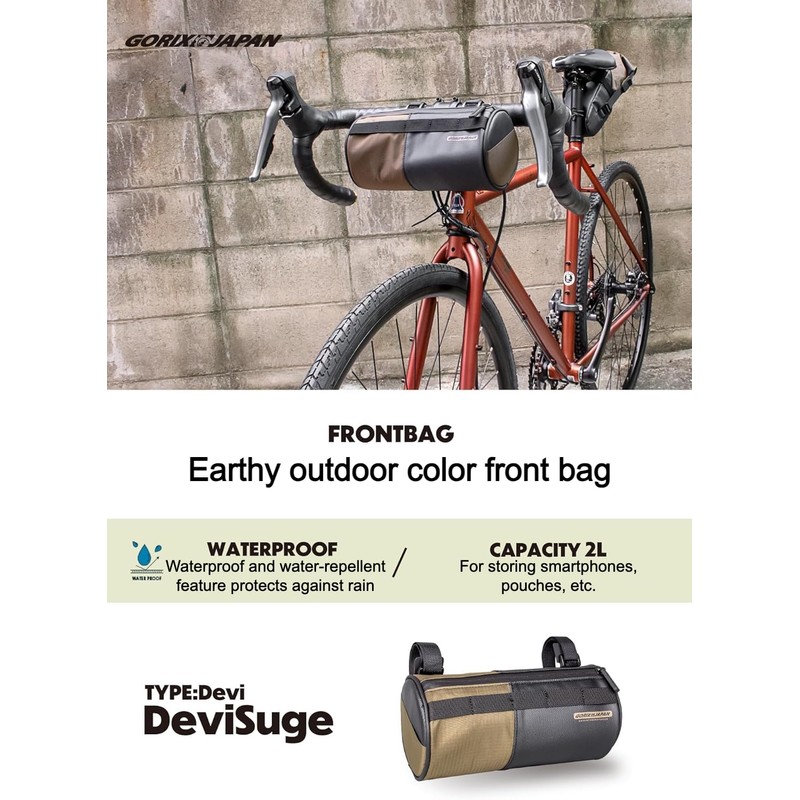 GORIX Bike Handlebar Bag Waterproof Front Bag Cylinder Durable Lightweight