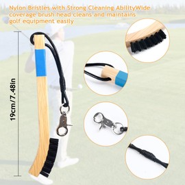 RIQIGA Pro Golf Club Cleaning Brush with Ergonomic Handle, Rope and Metal Clip, Heavy Duty Nylon Bristles Cleans Grooves Without Damaging Rod Face - Golf Accessories (Crab Buckle)