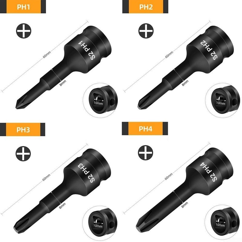 4pcs Bit Socket, 3/8 Inch Cross Screwdriver Bit for IMPACT