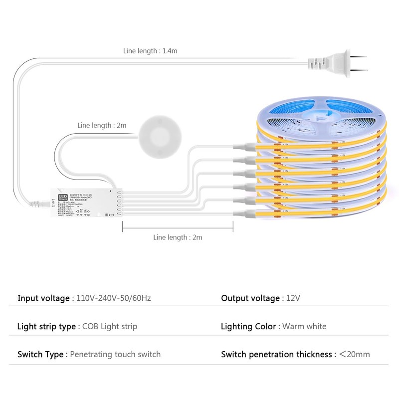 LED Under Cabinet Lighting Kit 6PCS 12V COB LED Strip