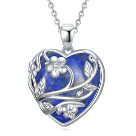 YFN Lapis Lazuli Kette Sterling Silber Lapis Lazuli Herz Halskette Blume Kristall Stein Anhänger Lapis Lazuli Schmuck Geschenke für Frauen Teenager Mädchen Geburtstag