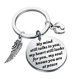 PLITI Miscarriage Gift Loss Of Baby Memorial Jewelry My Mind Still Talks To You Remembrance Keychain with Angel Wing Charm (my mind feetCA)