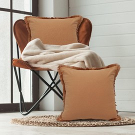 Betadistor Cotton Cushion Covers 45 x 45 cm Set of 2 Square Throw Pillow Cases Decorative Bedroom Cushion Covers for Sofa Living Room Car with Invisible Zipper 18 x 18 Inch, Ochre, 518-0385