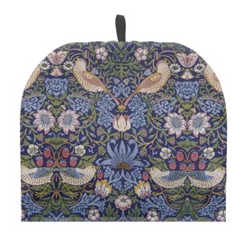 Drnuikhe Tea Cozy for Teapots with Handle, William Morris Pattern Strawberry Thief Dust Insulated Cover, Hanging Fold-Up Design, Suitable for Kitchen and Living Room Table Decoration