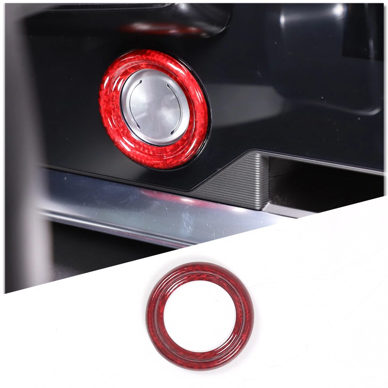 carpart2021 Red Carbon Fiber Push To Start Button Cover Trim