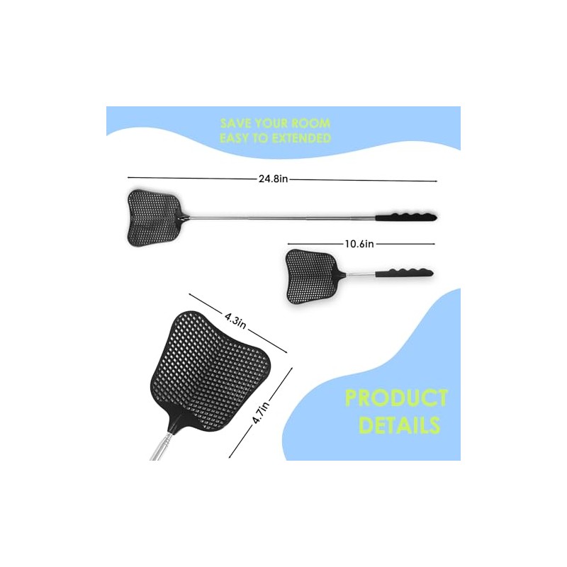 Wapodeai 3 pcs Fly Swatter, Fly Swatters Plastic Telescopic, Large