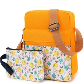 Leaper Girls Crossbody Purses 2 PCS Lemon Messenger Bag Canvas Crossbody Bag and Purse Set for Women (SD20-Yellow)