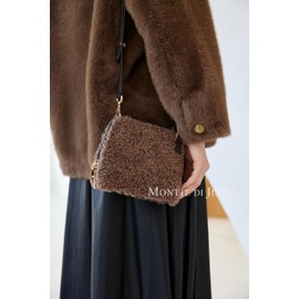 Montte Di Jinne Women's Faux Shearling and Genuine Leather Crossbody Bag, Shoulder Bag, Small Square – Soft, Lightweight, Premium Quality (BROWN)