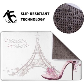 Fashion Girl Decor Paris Eiffel Tower with High Heels Bath Rugs Non-Slip Doormat Floor Entryways Indoor Front Door Mat Kids Bath Mat 15.7x23.6in Bathroom Accessories