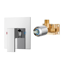 Airuida Square Single-Function Shower Handle Valve Wall Mount Brass Faucet Shower Rough-in Valve Male Thread Bathroom Trim Kit Single Handle Tub Shower Valve 5.5 Inch Cover Plate Chrome Polish
