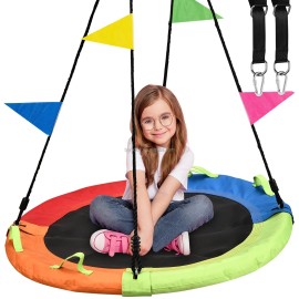 Zoshine Ship From USA 48'' Large Size Family-Friendly Tree Swing With 2 Adjustable Tree Hanging Straps Backyard Park Usecolor: red-blue-green-orange-40inch