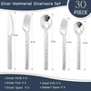 30-Piece Silver Silverware Set, Hammered 18/10 Stainless Steel Flatware Set