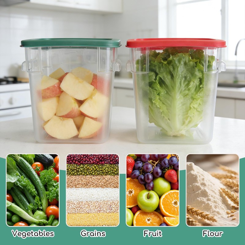 6-Pack 8 Quart Food Storage Container with Lid, Commercial Grade