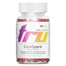 TRU Sports Nutrition CoreSpark Multivitamin Gummies - 60 Gummies - with Iodine, Vitamin C, A, D3, E, B9, B5, Biotin, Zinc - 100% Vegan + Sugar-Free | Manufacturing & Laboratory Test in Germany